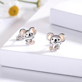 Hypoallergenic 925 Sterling Silver Animals Mushroom Stud Earrings Dog Bunny Pig Cow Otter Deer Ear Studs for Women (Koala)
