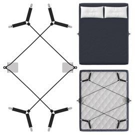 HOUSE AGAIN Bed Sheet Straps, Manually Adjustable Fasteners with Metal Clips, Bed Sheet Holder for 360-degree Fitted Sheet Tightening, Strength Cord Lock Keep Sheet in Place, Fits All Mattress Sizes