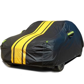 AUQDD 6-Layers Premium SUV/MPV Full Padded Car Cover Waterproof All Weather Weatherproof UV Sun Protection Snow Dust Storm Resistant Outdoor Exterior Custom Form-Fit with Straps 198"-208" Yellow