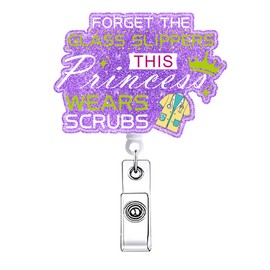 Funny Surgical Tech Badge Reel Retractable Surgery Foget The Glass Slippers This Princess Wears Scrubs Badge Holder Nurse Nursing RN CNA LPN Medical Badge Clip ID Card Nurse Accessories for Work