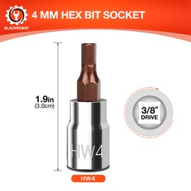 BLACKROBOT 4 mm Hex Bit Socket, 3/8 Inch Drive HW4 Allen Key Socket, Metric, Full Polished, S2 Steel Head Made For Repairing