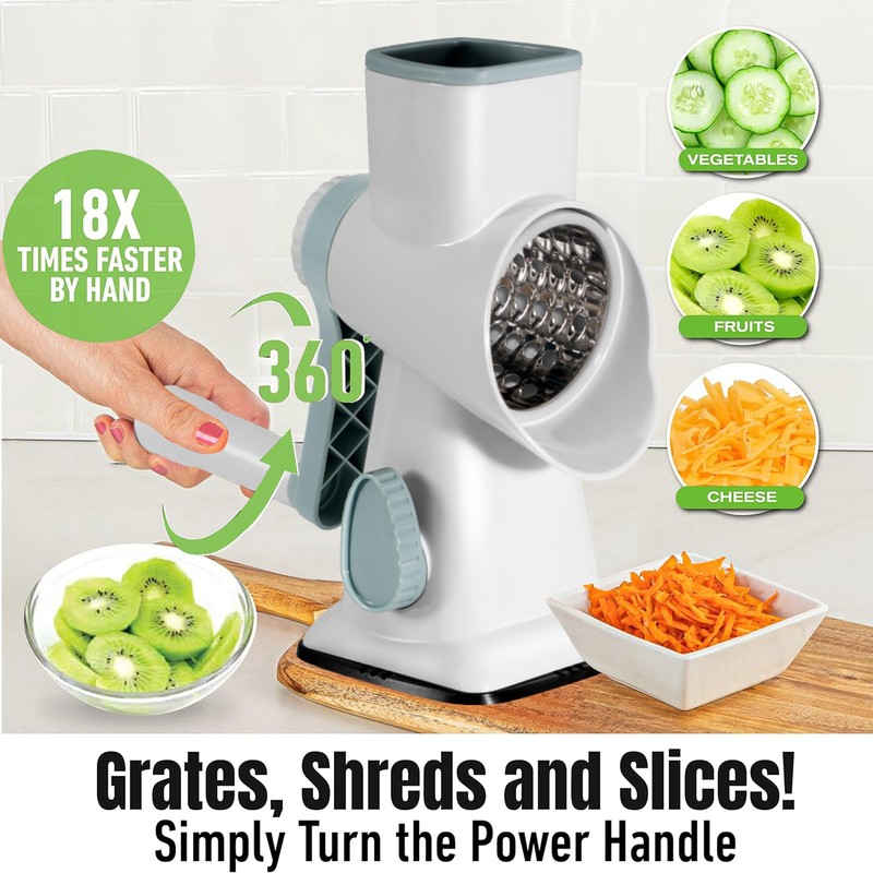 EDEFISY Cheese Grater Hand Crank Rotary Cheese Grater with Handle,3-in-1