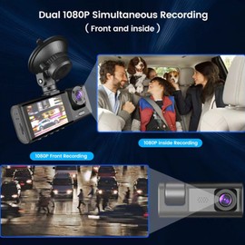 3 Lens Dash Camera, 1080P IR Night Vision 170° Angle on Board DVR Camera, Loop Recording Parking Monitoring Car DVR Recorder, Front Inside and Rear, Support up to 32GB