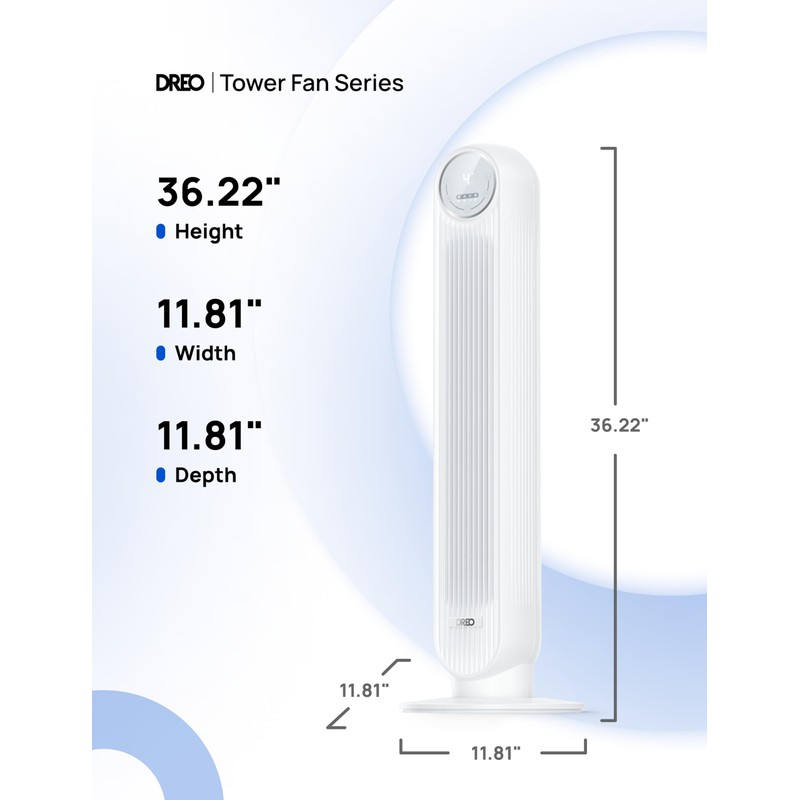 Dreo Tower Fan for Bedroom, 25ft/s Velocity Quiet Floor Fan,