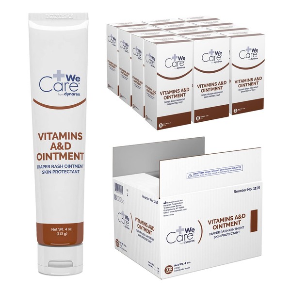 Dynarex Vitamins A & D Ointment, Ointment with Vitamin A and Vitamin D for Body Chaffing, Diaper Rash, Cuts, White, 1 Case of 72 - 4 oz. Tubes