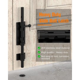 10" Barrel Bolt Latch, Heavy Duty Slide Bolt Gate Latch, 304 Stainless Steel Thickened Metal Gate Locks for Outdoor Fence, Shed Door, Wooden Gate, Barn Door, Patio, Courtyard Door (Black - 2pcs)