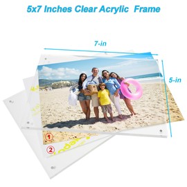 laapee 5 Pack 5x7 Acrylic Picture Frame with Magnetic, Frameless Double Sided Clear Frame with Base, Floating Lucite Transparent Photo Frame for Tabletop Display with Exquisite Package