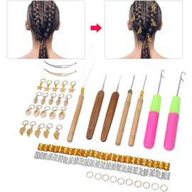 Gancho de ganchillo para rastas, juego de 89 piezas de anillos de metal para el cabello herramientas para trenzas y rastas, accesorios para peinados kit de extensión de cabello suministros para salón