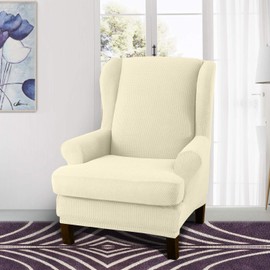 Granbest Premium Water Repellent Wingback Chair Cover 2-Piece High Stretch Jacquard Fabric Wing Back Chair Slipcovers (Wing Chair Cover,Beige)