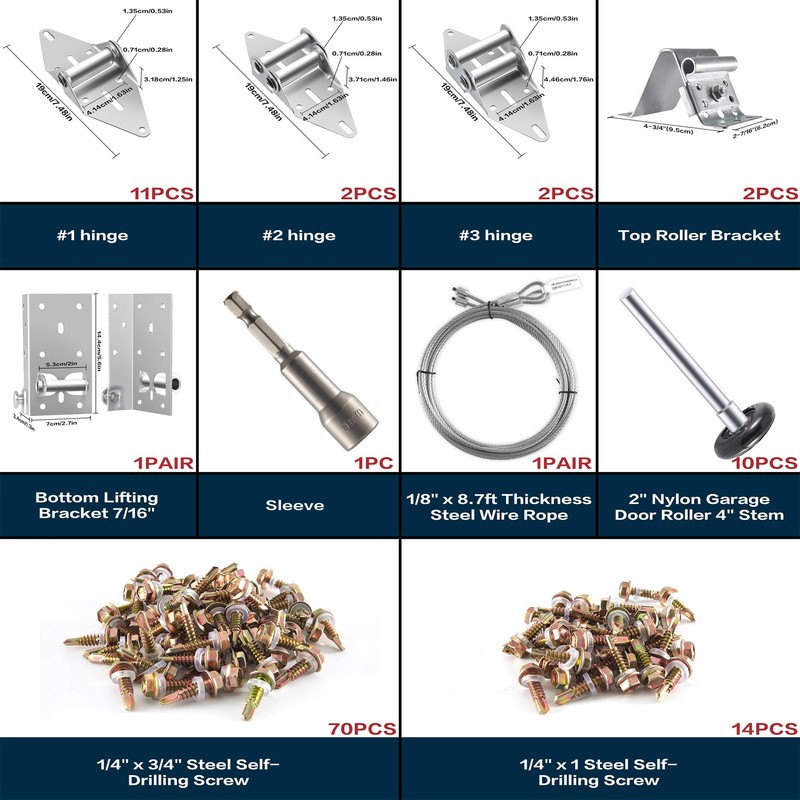 XiKe 2" Nylon Garage Door Roller 4" Stem and Hinges