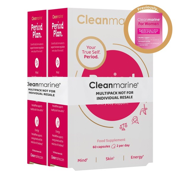 Cleanmarine Period Plan | Unique, All-in-One Blend of Natural Nutrients - Help Balance Your Body’s Daily Needs, All Month Long – Provides Hormonal Support, Plan A for Your Periods - 120 Capsules