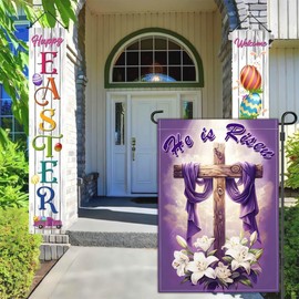 NASIAN He is Risen Garden Flag Christian Religious Easter Cross Garden Flags for Outside 12x18 Double Sided Spring Easter Yard Sign Decorations for Home Outdoor House Holiday Decor Banner
