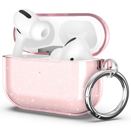 ULAK Airpods Pro Case Clear, Designed Protective AirPod Pro Cover Soft TPU Transparent Shockproof Case Accessories with Keychain for Airpods Pro 2&1 [Front Led Visible] - Pink Glitter