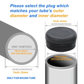 12Pcs Round Plastic Plug, 1 Inch (25mm) End Caps for Tubing Pipe OD 1" & ID 19-23mm, Steel Furniture Foot Table Chair Leg End Insert Plug Cap Covers Protector, Bar Stool Glides, Fence Plugs