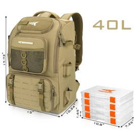 KastKing KarryAll Fishing Tackle Backpack with Rod Holder 4 Tackle Boxes,40/26L Tackle Bag Storage Fishing Gear and Equipment,Khaki,Large