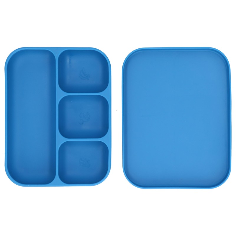 Baby Silicone Divided Food Plate with Lid Drop Resistant Suction