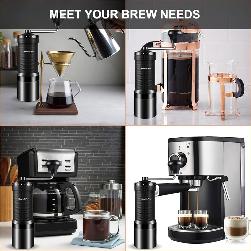 NewlukPro M7 Pro Manual Coffee Grinder,Titanium Coating Conical Burr,Hand Coffee