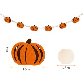 Felt Pumpkin Banner Wreath with Wooden Beads, Thanksgiving Flag Pull Banne, Pumpkin Pulling The Flags for Thanksgiving Birthday Party Decorations