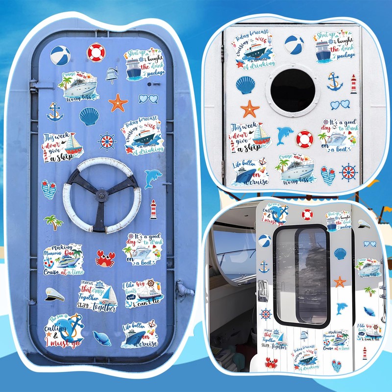 25Pcs Cruise Door Magnets Decorations, Funny Nautical Cruise Ship Magnets