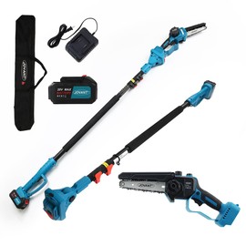 Pole Saw for Tree Trimming,15-Foot Reach Pole Tree Trimmer,6inch Electric Pole Chainsaw for Branch and Wood Cutting with Portable Bag and 20V 4A Battery Jovant