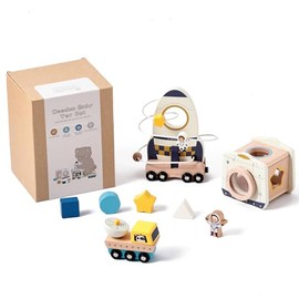 ibwaae Wooden Montessori Toys for Baby, Space Astronaut Rocket Toy,Baby Shower and Birthday Gifts