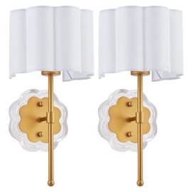 MhyTogn Modern Wall Sconce Set of 2, with Creamy-White Fabric Flower and Antique Brass Brush Paint Finish Shade for Vanity Stairway Fireplace Kitchen Living Room Bedside