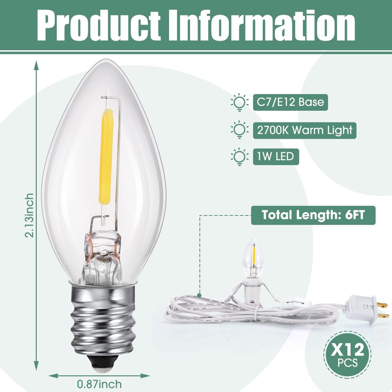 Coume 24 Packs Accessory Cord with LED Light Bulb, 6