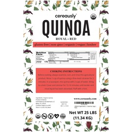 CEREAUSLY Organic Red Quinoa – Premium Royal Quinoa from Bolivia – Kosher and Non-GMO Quinoa Bulk – Vegan and Gluten-Fee Cooking Quinoa – 25 LB