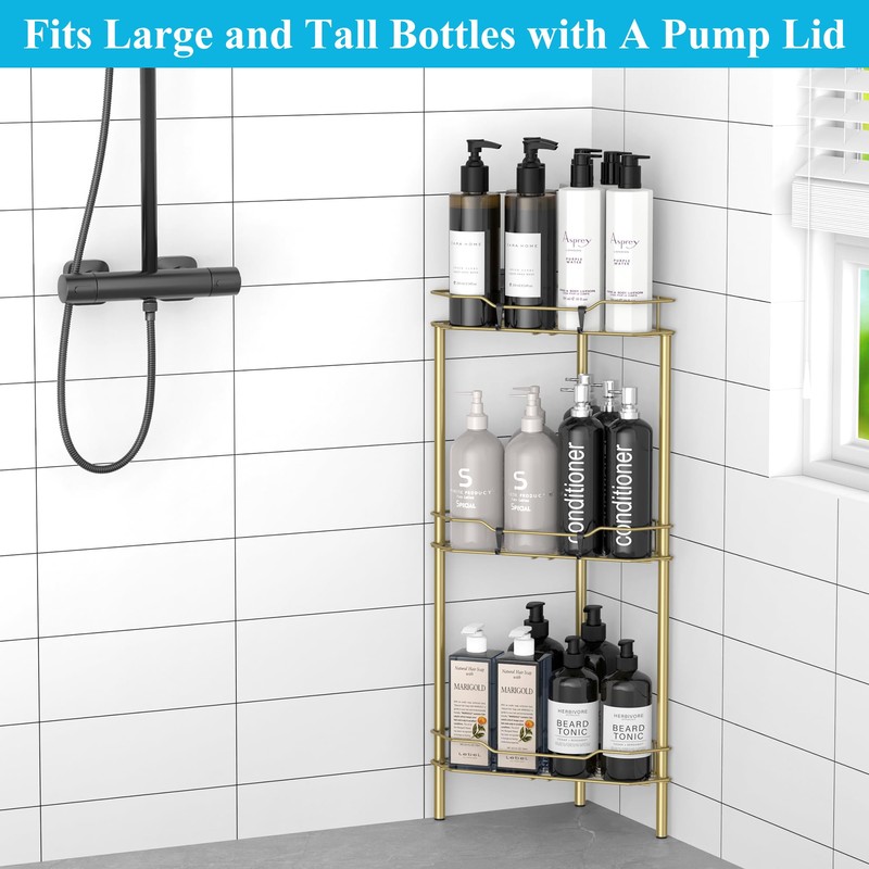 HuggieGems 3 Tier Floor Standing Corner Shower Caddy Organizer Shelf