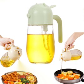 BunnyCare 2 In 1 Oil Sprayer For Cooking，19.5oz/580ml Olive Oil Dispenser Bottle For Cooking，Olive Oil Spray Bottle With Nozzle，Oil Spray Bottle For Baking,Kitchen,Salad,Bbq,Cooking (1 pack, green)