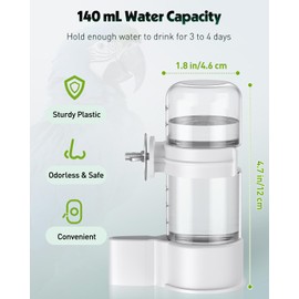Pawfly Bird Water Dispenser, Automatic Water Feeder, Plastic Cage Water Dispenser, White Parrot Waterer for Small Parakeet Cockatiel Budgie Lovebirds (Not Fit for Food Feeding)