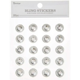 Darice 20 Piece Bling Stickers, Silver/Clear, with rhinestone border