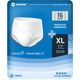 SUNKISS TrustPlus XLarge Unisex Incontinence Disposable Underwear, 64 Count, Quick Dry, Heavy Absorbency, Barrier Leak Protection, Odor Control, Soft, Flexible Fabric