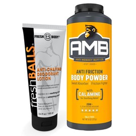 Anti-Monkey Butt Anti-chafing Powder & Fresh Balls Cream - Men's Lotion to Powder Ball Deodorant, 3.4oz - Anti-Friction No Sweat Bundle