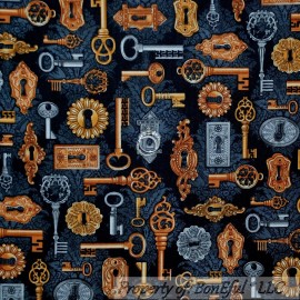 Robert Kaufman Fabrics BonEful FABRIC FQ Cotton Quilt VTG Black Gold Gray KEY Toile Damask Flower SALE