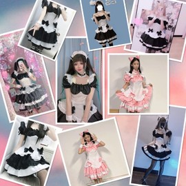 Anime French Maid Lolita Fancy Queen Princess Dress Cosplay Costume Furry Cat Ear Gloves Socks set（Black M）