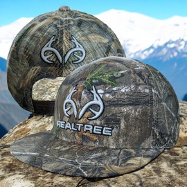 Realtree Camo Antler Logo Mesh Flat Hunting Classic Trucker Cap Hat - RT Edge - Snapback High Crown Sweatband 6 Panel High Crown Trucker Hat