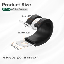 sourcing map 3/4"(18mm) Cable Clamp, 304 Stainless Steel Rubber Cushioned Insulated Clamp R Shape Metal Clamp Tube Holder for Pipe Hose Wire Cord Installation 16Pcs