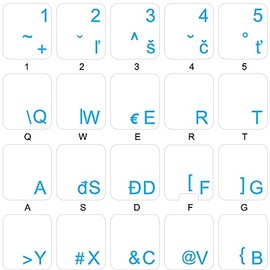 Slovak Keyboard Sticker with Blue Lettering ON Transparent Background for Desktop, Laptop and Notebook