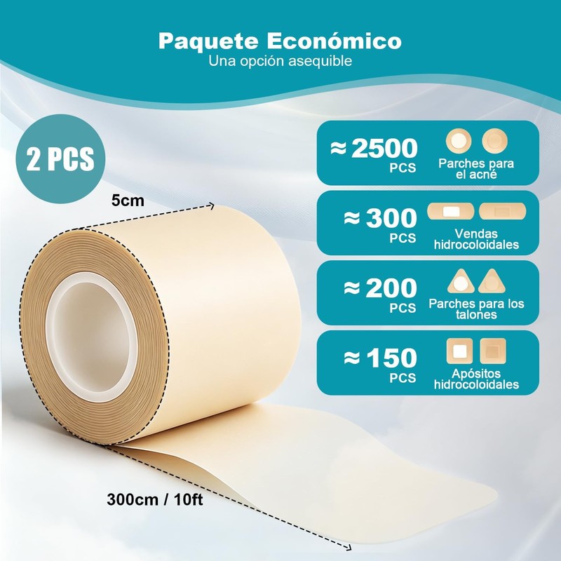 Cinta Hydrocolloid Roll 3m x 2PCS, Vendajes de Parches Hidrocoloides