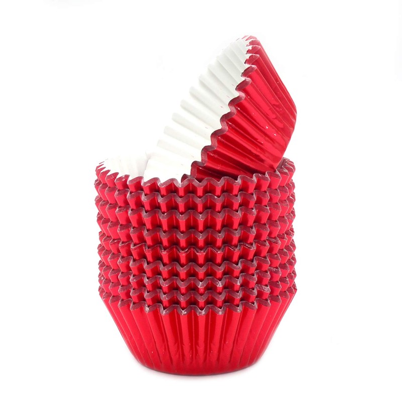 Mombake Standard Red Foil Cupcake Cases Muffin Baking Cups for