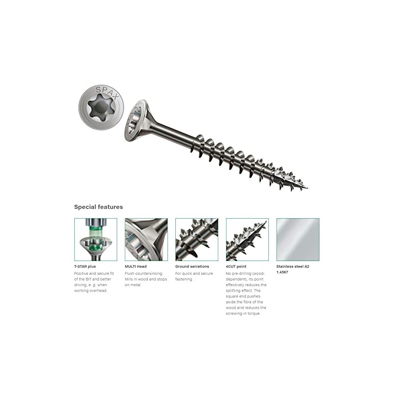 20mm Wood Screws, Torx Drive, Flat countersunk T-Star Plius Muti