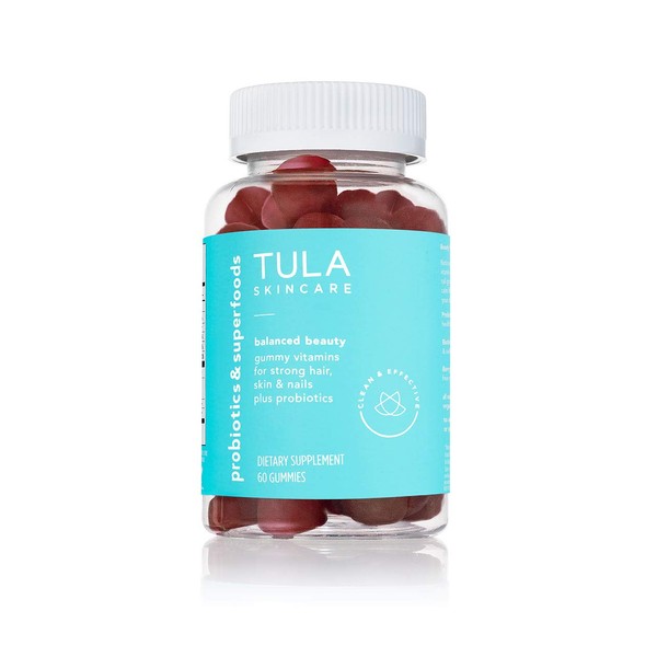TULA Probiotic Skin Care Balanced Beauty Gummy Vitamins | For Strong Hair, Skin & Nails Plus Probiotics, 30-day Supply | 60 Gummies