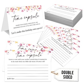 Time Capsule for 1st Birthday - Baby's First Birthday Keepsake Kit with 50 Pcs Wildflower Party Games Cards, Child-Suitable - Time Capsule Cards Memory Gift (Letters to Open at 18) -A06