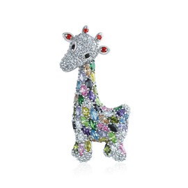 Bling Jewelry Giraffe Zoo Animal Brooch Pin for Women CZ Colorful Pave Cubic Zirconia Silver Tone Rhodium Plated