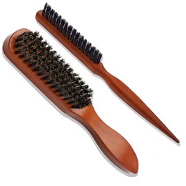 Boar Bristle Brushes, Hair Brushe Wooden Handle Teasing Styling Fine for Sleek Hair, Slick Back Hairstyles, Enhanced Beard Shine (2 Pack)