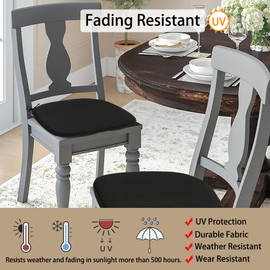 Magpie Fabrics Outdoor/Indoor 17"x16"x2" Chair Cushions with Ties Set of 2, Waterproof All Weather U-Shape Seat Pads Decoration for Patio Garden Furniture Home Office (Black)