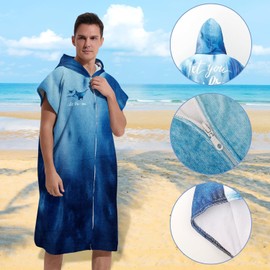 Soft Microfiber Surf Poncho Changing Towel Swim Robe Terry Cloth Swim Cover Up with Hood and Zipper Quick Dry for Women Men Towel Poncho Hoodie