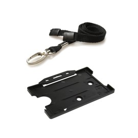 Lanyard Neck Strap and ID Card Pass Badge Holder for NHS, Teachers, Staff, Work Office, Schools (Pack of 10) by ID Card It (Black & 10 Holders)