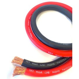 20 ft CCA 1/0 Gauge Oversized 10' RED & 10' Black Power Ground Wire Sky High Car